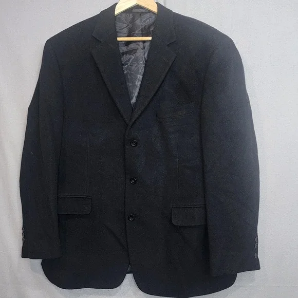 Andrew Fezza Blazer Black 100% Cashmere 3-Button Sport Coat Mens 42R